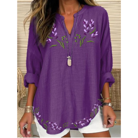 Women Floral Long Sleeve Blouse Spring/Fall Shawl Collar Daily Casual Top