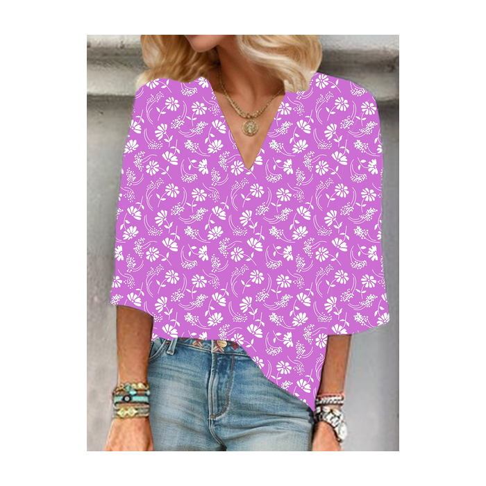 Women Floral Half Sleeve Blouse Summer V Neck Daily Casual Top