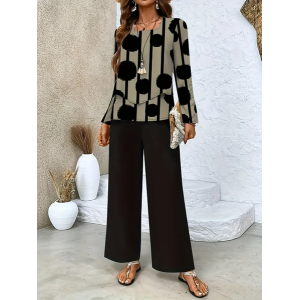 Women Striped Printing Two-Piece Set Daily Long Sleeve Casual Spring/Fall Top With Pants Matching Set