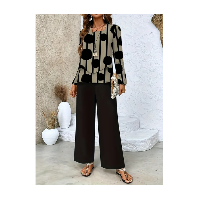 Women Striped Printing Two-Piece Set Daily Long Sleeve Casual Spring/Fall Top With Pants Matching Set