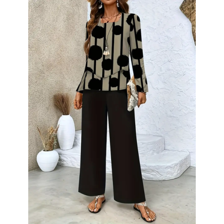 Women Striped Printing Two-Piece Set Daily Long Sleeve Casual Spring/Fall Top With Pants Matching Set