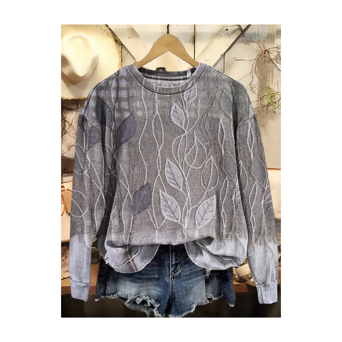 Women Leaf Crew Neck Printing Casual Spring/Fall Long Sleeve Sweatshirt