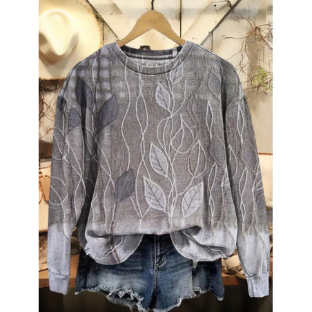 Women Leaf Crew Neck Printing Casual Spring/Fall Long Sleeve Sweatshirt
