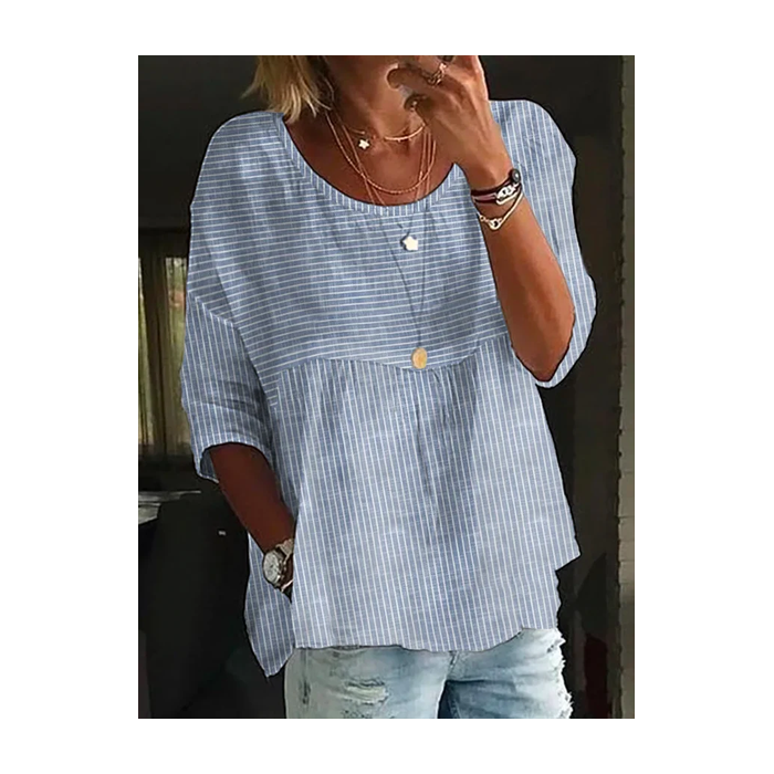 Women Striped Half Sleeve Shirt Summer Printing Crew Neck Daily Casual Top