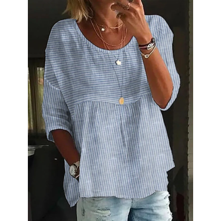 Women Striped Half Sleeve Shirt Summer Printing Crew Neck Daily Casual Top