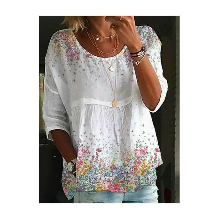 Women Floral Half Sleeve Shirt Summer Printing Crew Neck Daily Casual Top