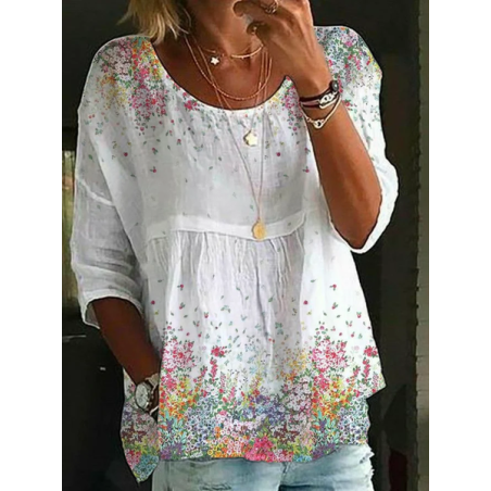 Women Floral Half Sleeve Shirt Summer Printing Crew Neck Daily Casual Top