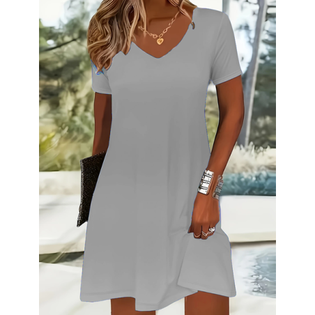 Women Little Black Dress Plain Short Sleeve Summer Dress V Neck Daily Casual Midi Fit & Flare Dress A-Line Dress