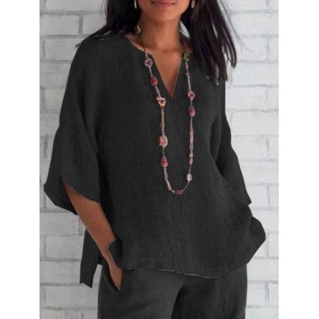 Women Plain Half Sleeve Blouse Summer V Neck Daily Casual Top