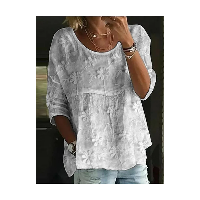 Women Floral Half Sleeve Shirt Summer Printing Crew Neck Daily Casual Top