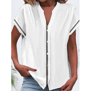 Women Abstract Short Sleeve Shirt Summer Printing V Neck Daily Casual Top