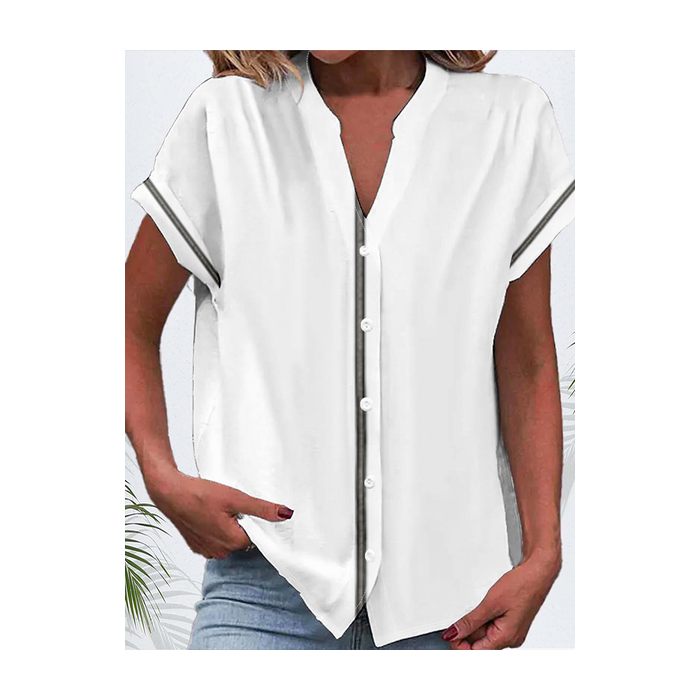 Women Abstract Short Sleeve Shirt Summer Printing V Neck Daily Casual Top