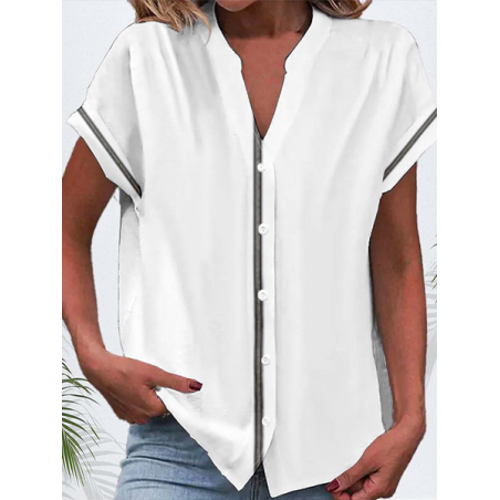 Women Abstract Short Sleeve Shirt Summer Printing V Neck Daily Casual Top