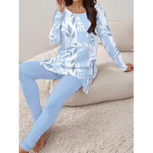 Women Floral Printing Two-Piece Set Daily Long Sleeve Casual Spring/Fall Top With Pants Matching Set