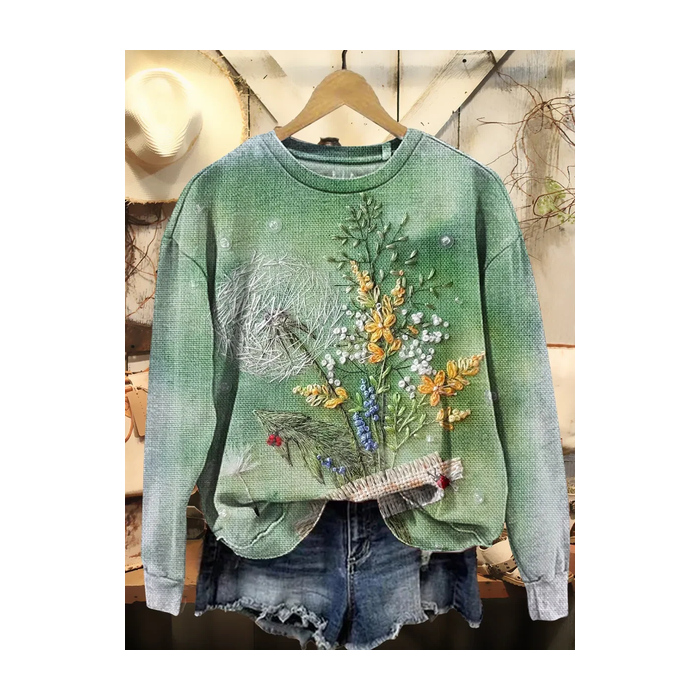 Women Floral Crew Neck Printing Casual Spring/Fall Long Sleeve Sweatshirt