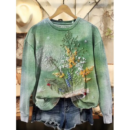 Women Floral Crew Neck Printing Casual Spring/Fall Long Sleeve Sweatshirt