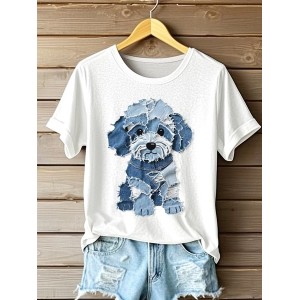 Women Animal Short Sleeve Tee T-shirt Crew Neck Vintage Summer Top