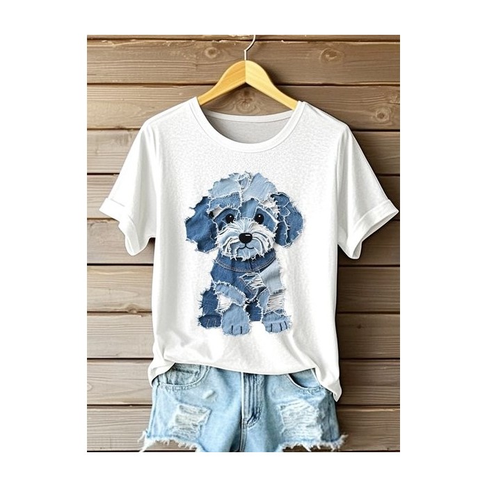 Women Animal Short Sleeve Tee T-shirt Crew Neck Vintage Summer Top