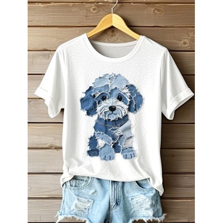 Women Animal Short Sleeve Tee T-shirt Crew Neck Vintage Summer Top