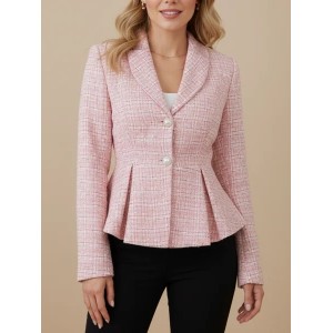 Women Plaid Jacquard Long Sleeve Lapel Collar Casual Spring/Fall Jacket Outerwear