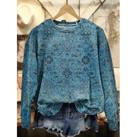 Women Floral Crew Neck Printing Casual Spring/Fall Long Sleeve Sweatshirt