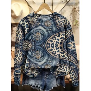 Women Floral Crew Neck Printing Casual Spring/Fall Long Sleeve Sweatshirt