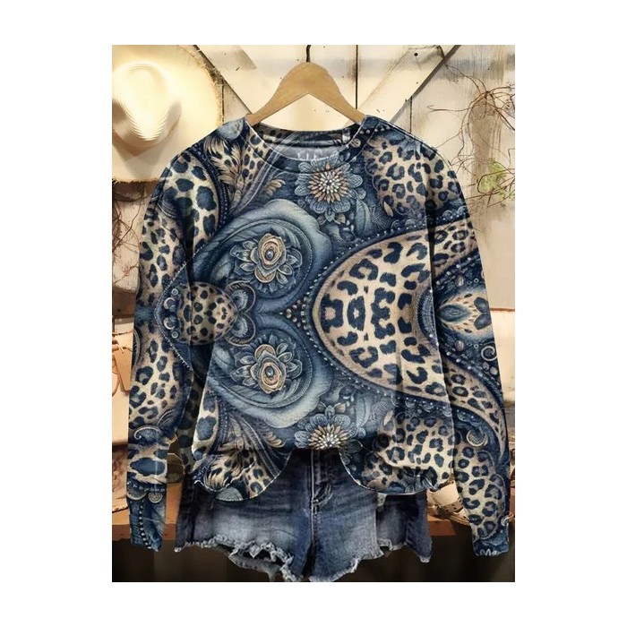 Women Floral Crew Neck Printing Casual Spring/Fall Long Sleeve Sweatshirt