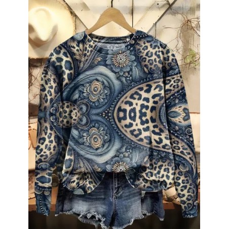 Women Floral Crew Neck Printing Casual Spring/Fall Long Sleeve Sweatshirt