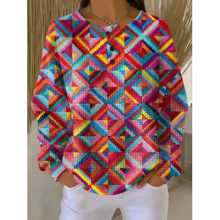 Women Abstract Crew Neck Printing Casual Spring/Fall Long Sleeve Sweatshirt