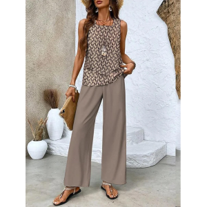 Women's Plain Daily Going Out Two Piece Set Sleeveless Casual Summer Top With Pants Matching Set