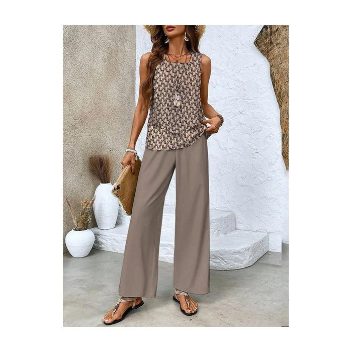 Women's Plain Daily Going Out Two Piece Set Sleeveless Casual Summer Top With Pants Matching Set