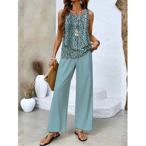 Women's Geometric Printing Two-Piece Set Daily Sleeveless Casual Summer Top With Pants Matching Set
