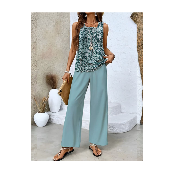 Women's Geometric Printing Two-Piece Set Daily Sleeveless Casual Summer Top With Pants Matching Set