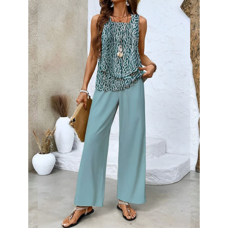 Women's Geometric Printing Two-Piece Set Daily Sleeveless Casual Summer Top With Pants Matching Set