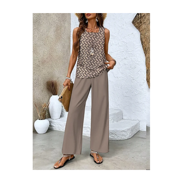 Women's Geometric Printing Two-Piece Set Daily Sleeveless Casual Summer Top With Pants Matching Set