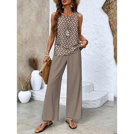 Women's Geometric Printing Two-Piece Set Daily Sleeveless Casual Summer Top With Pants Matching Set