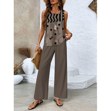 Women's Geometric Printing Two-Piece Set Daily Sleeveless Casual Summer Top With Pants Matching Set
