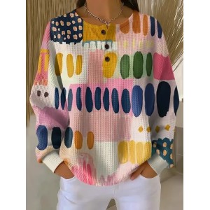 Women Abstract Crew Neck Printing Casual Spring/Fall Long Sleeve Sweatshirt