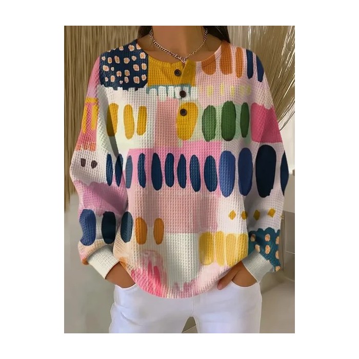 Women Abstract Crew Neck Printing Casual Spring/Fall Long Sleeve Sweatshirt