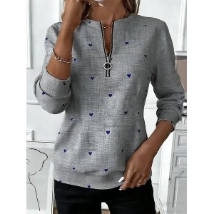 Women Heart/Cordate Crew Neck Vintage Spring/Fall Long Sleeve Sweatshirt