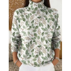 Women Floral Vintage Long Sleeve Turtleneck Winter Sweater