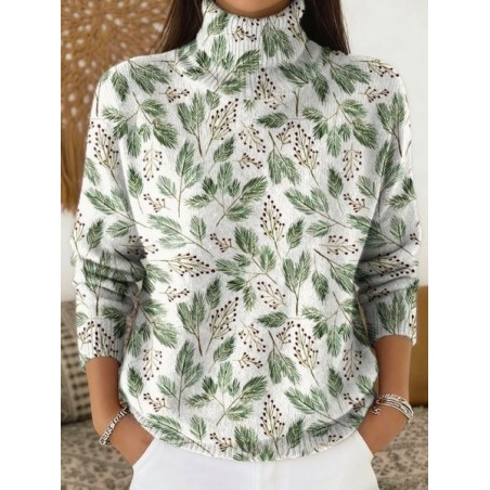 Women Floral Vintage Long Sleeve Turtleneck Winter Sweater