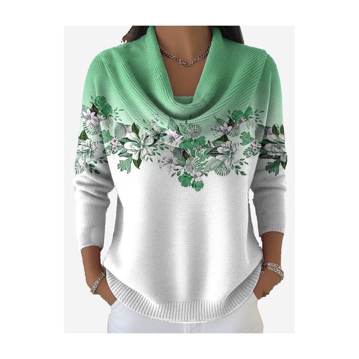 Women Floral Vintage Long Sleeve Winter Sweater