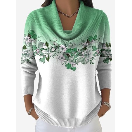 Women Floral Vintage Long Sleeve Winter Sweater