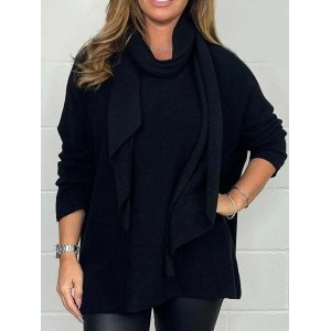 Women Plain Long Sleeve Tee T-shirt Mock Neck Split Joint Vintage Spring/Fall Top