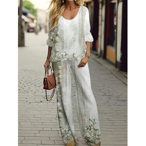 Women's Floral Printing Two-Piece Set Daily Long Sleeve Casual Spring/Fall Top With Pants Matching Set