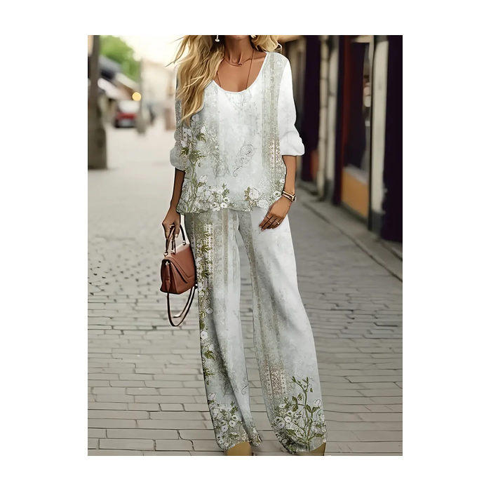 Women's Floral Printing Two-Piece Set Daily Long Sleeve Casual Spring/Fall Top With Pants Matching Set