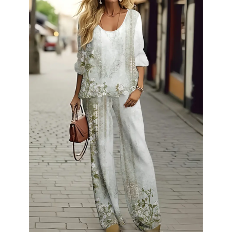 Women's Floral Printing Two-Piece Set Daily Long Sleeve Casual Spring/Fall Top With Pants Matching Set