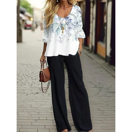 Women's Floral Printing Two-Piece Set Daily Long Sleeve Casual Spring/Fall Top With Pants Matching Set