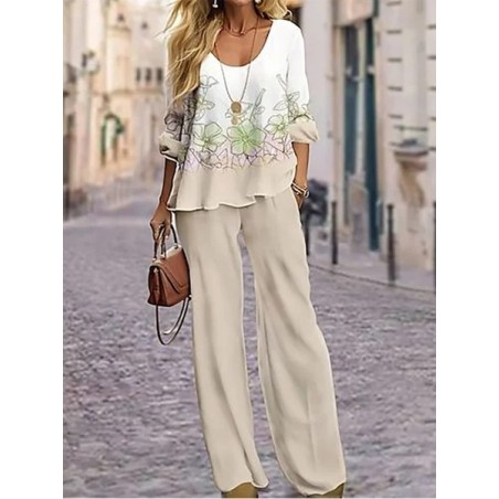 Women's Floral Printing Two-Piece Set Daily Long Sleeve Casual Spring/Fall Top With Pants Matching Set